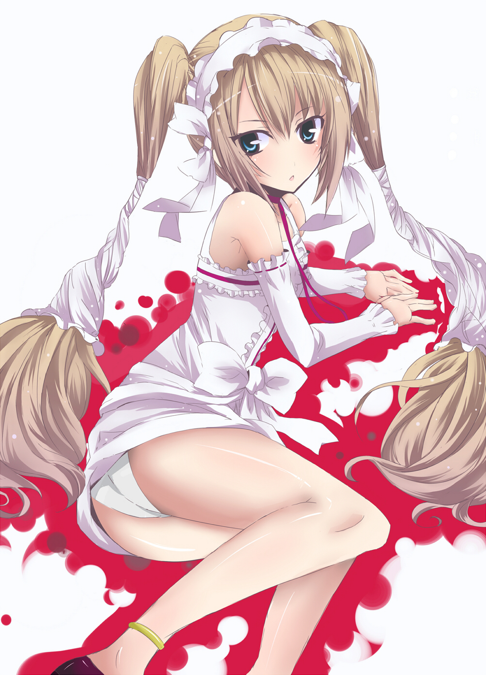 1girl, bare_shoulders, blonde_hair, blue_eyes, dress, ekaterina_kurae, fai, female_focus