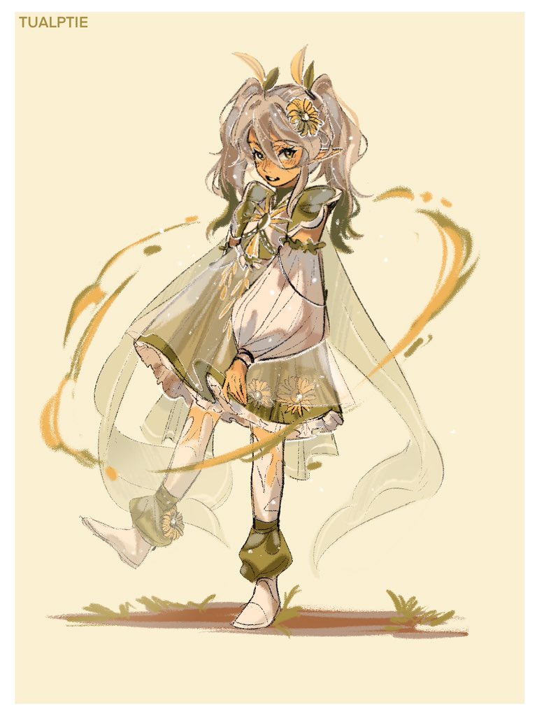 1girl, alternate_costume, alternate_hairstyle, artist_name, brown_background, child, colored_tips, commentary