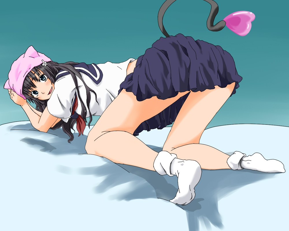all_fours, animal_ears, black_hair, cat_ears, cat_tail, heart, kemonomimi_mode, long_hair, saten_ruiko, school_uniform, serafuku, shigushigu, socks, solo, tail, toaru_kagaku_no_railgun, toaru_majutsu_no_index