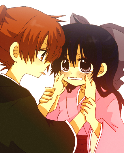 1boy, 1girl, :p, an_(pixiv1170947), anzu_(o6v6o), bad_id, bad_pixiv_id, black_eyes, black_hair, blush, bow, cheek_pull, child, chizuru_(ruouni_kenshin), chizuru_(rurouni_kenshin), couple, hetero, himura_kenji, himura_kenshin, japanese_clothes, kamiya_kaoru, kimono, long_hair, orange_eyes, ponytail, red_hair, ribbon, rurouni_kenshin, samurai, tears, teasing, tongue, tongue_out