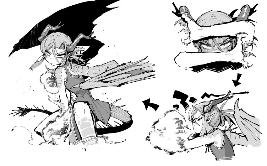 1boy, absurdres, arrow_(symbol), china_dress, chinese_clothes, claws, dragon_boy, dragon_horns