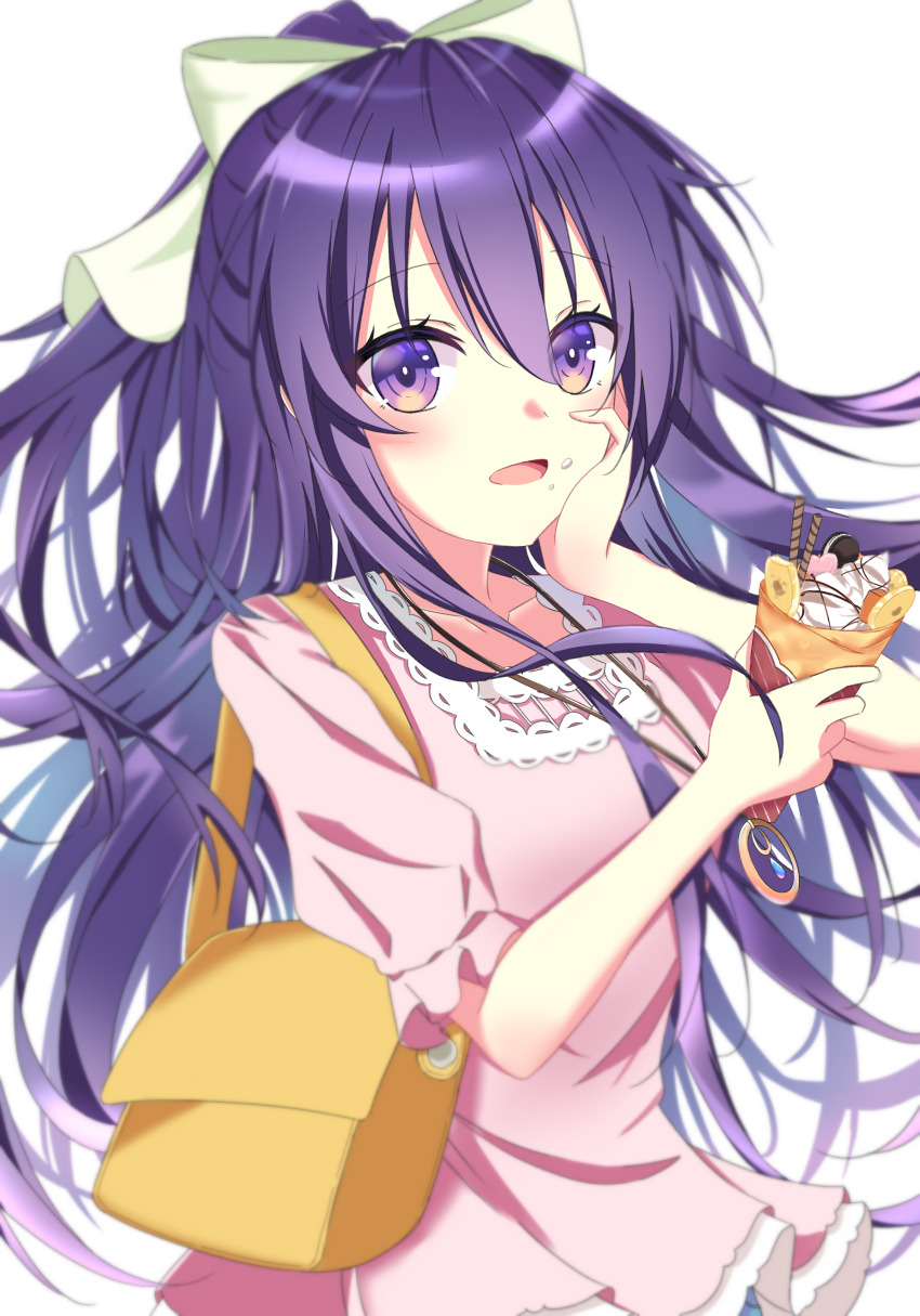 1girl, absurdres, akar1, bag, crepe, date_a_live, dress, food