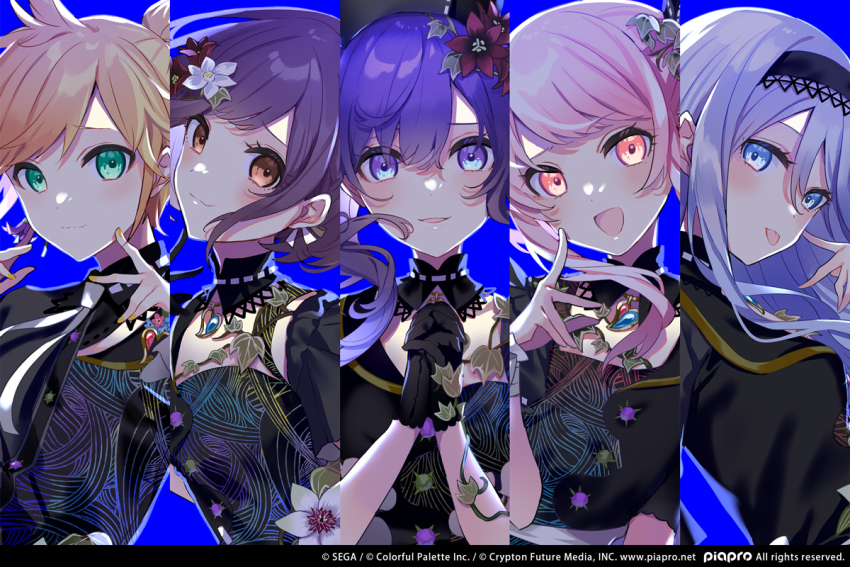 1girl, 1other, 25-ji_len, 25-ji_nightcord_de._(project_sekai), 3girls, akiyama_mizuki, androgynous, asahina_mafuyu