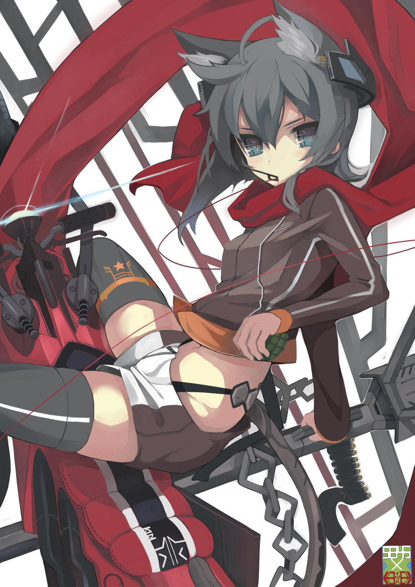 1girl, animal_ears, blue_eyes, cat_ears, female_focus, grey_hair, headset, izuru_(timbermetal)