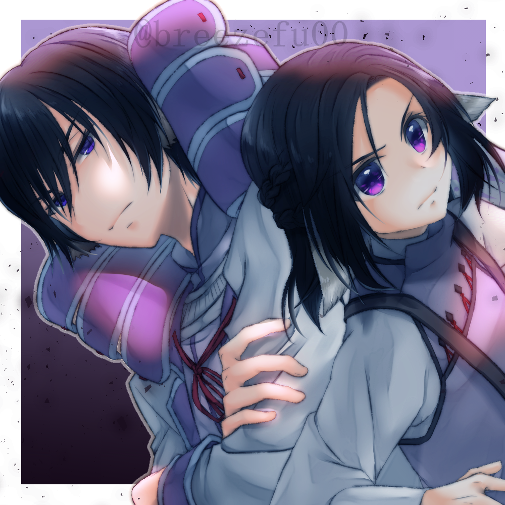 2boys, ainu_clothes, animal_ears, aquaplus, blue_eyes, braid, breezefu00, closed_mouth