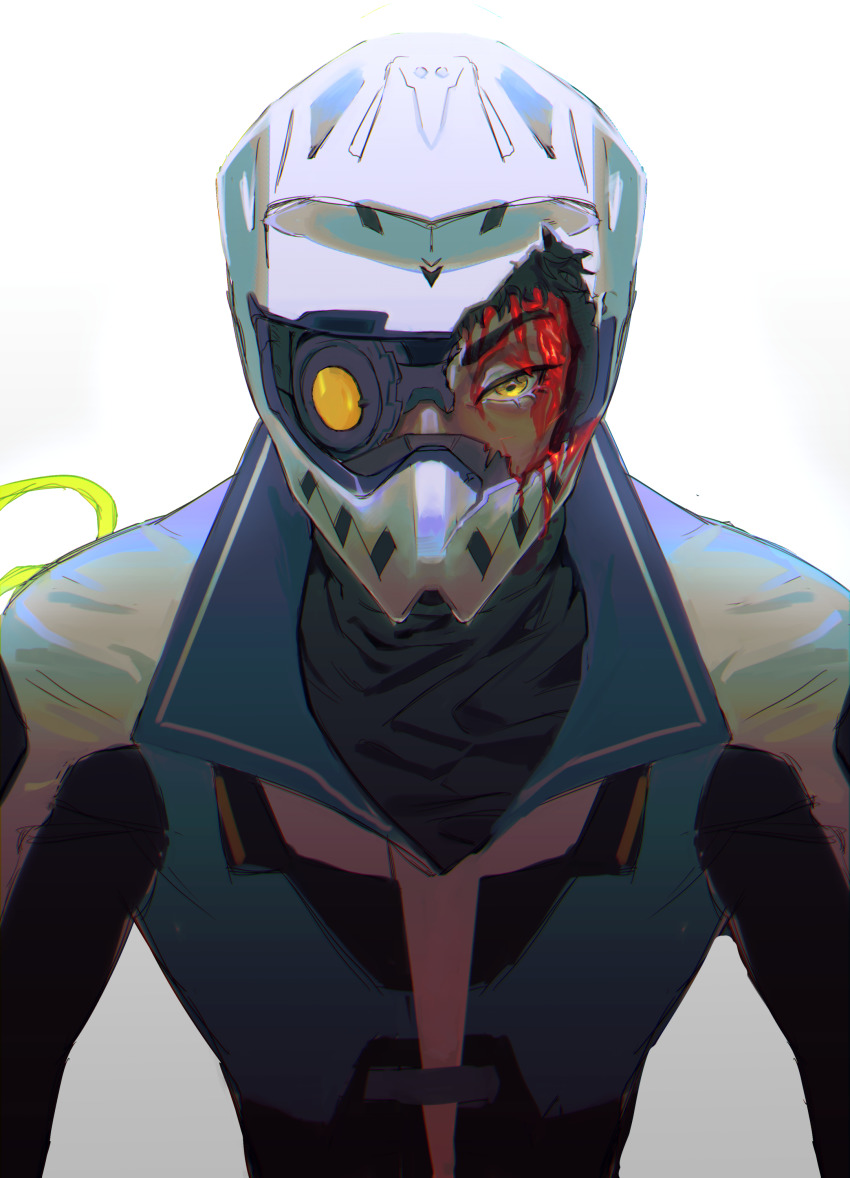 1boy, absurdres, apex_legends, black_hair, black_jacket, black_shirt, blood, blood_on_face