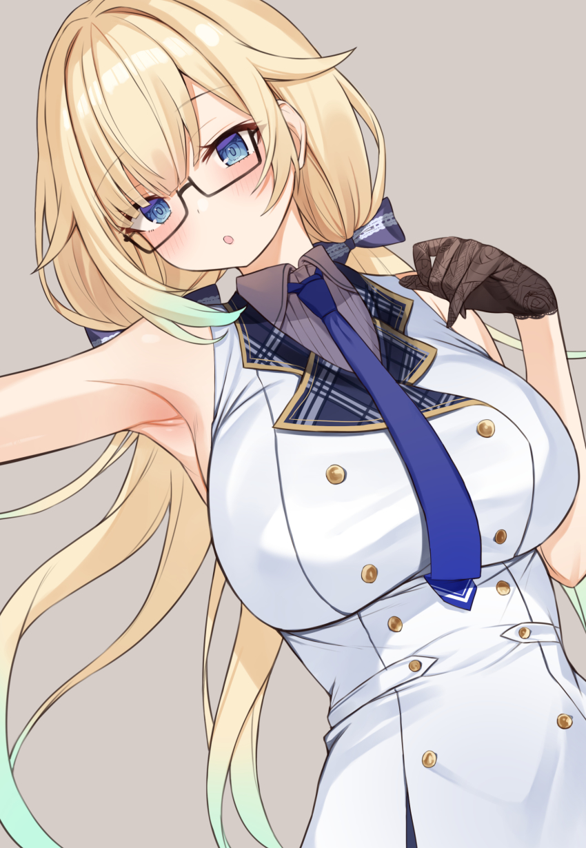 1girl, absurdres, aizawa_ema, aizawa_ema_(2nd_costume), black-framed_eyewear, black_gloves, blonde_hair, blue_eyes