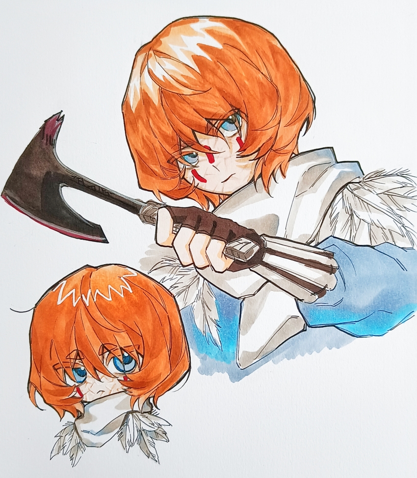 1other, absurdres, animification, apex_legends, axe, black_gloves, bloodhound_(apex_legends), blue_eyes