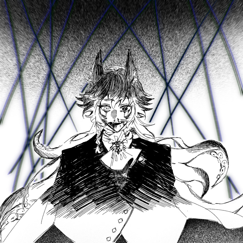 1boy, angel, antigonus_(lord_of_the_mysteries), black_jacket, blood, blood_on_face, braid, commentary