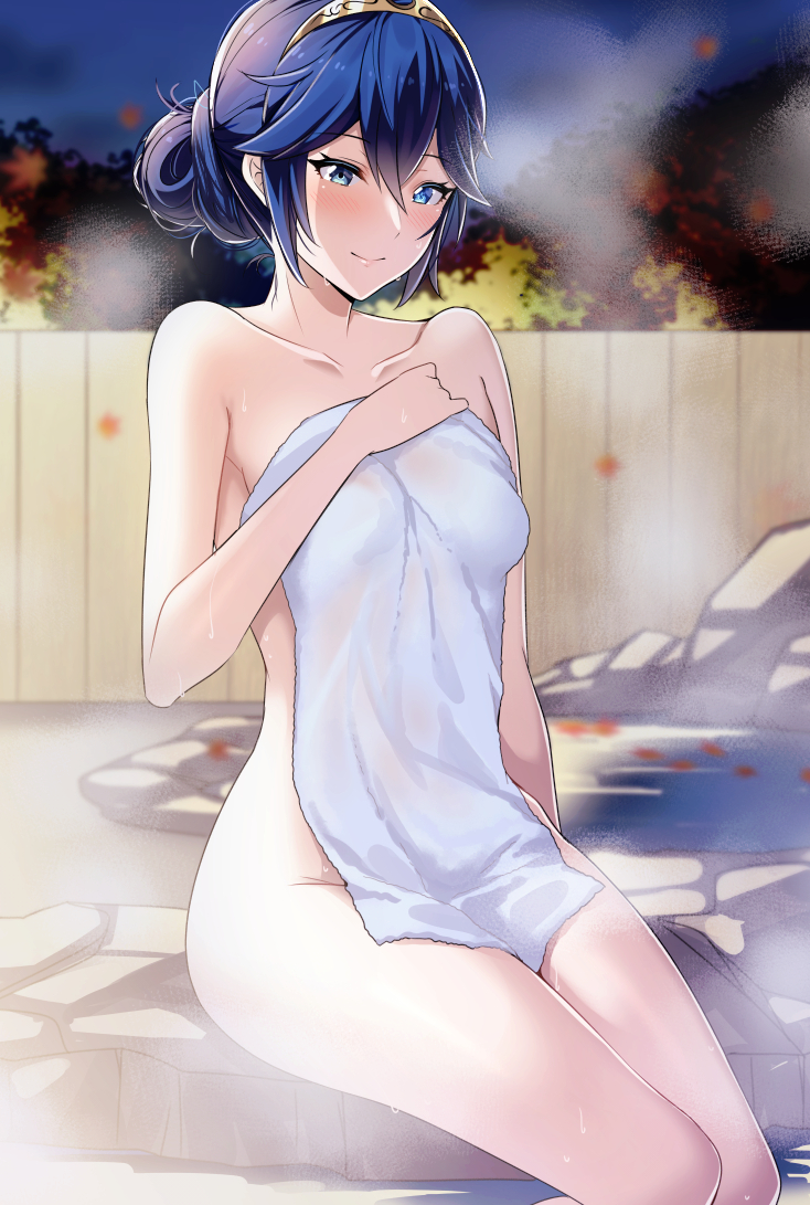 1girl, alternate_hairstyle, ameno_(a_meno0), blue_eyes, blue_hair, blush, closed_mouth, collarbone