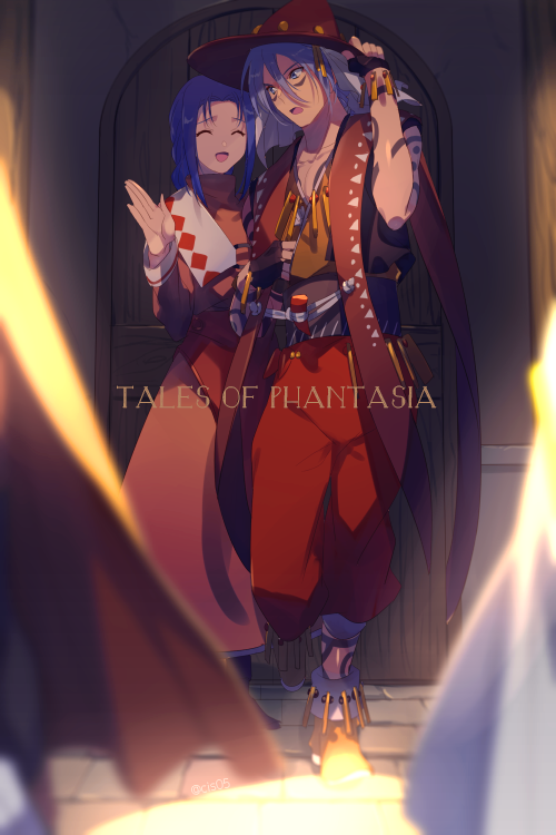 2boys, 2girls, :d, blue_hair, cape, claus_f._lester, closed_eyes, cress_albane