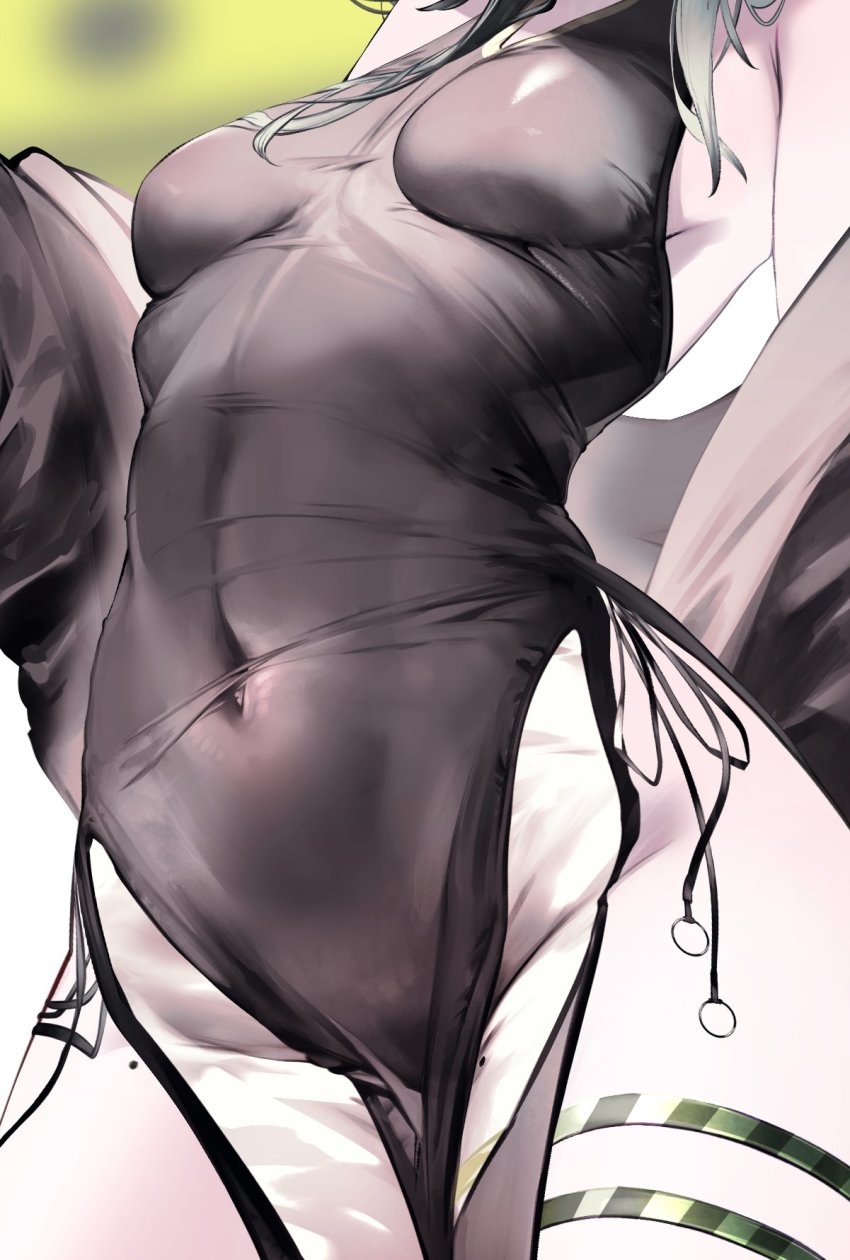 1girl, black_dress, blurry, blurry_background, breasts, breasts_apart, china_dress, chinese_clothes