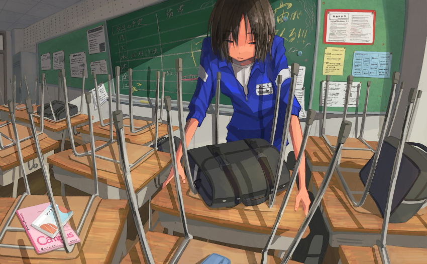 1girl, absurdres, amamoto_air, bag, black_eyes, black_hair, blue_jacket, book