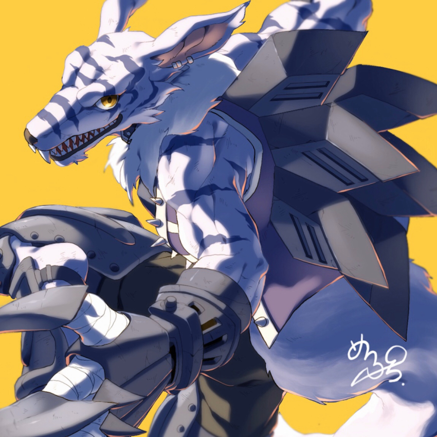 1boy, claws, digimon, male_focus, solo, weregarurumon, weregarurumon_x-antibody, wings