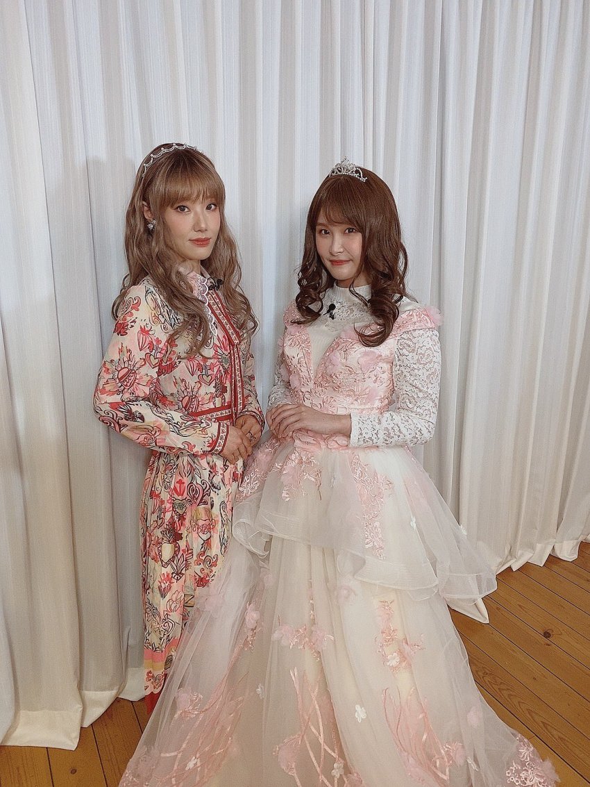 2girls, dress, flower_print, highres, multiple_girls, photo_(medium), pink_dress, sagara_mayu