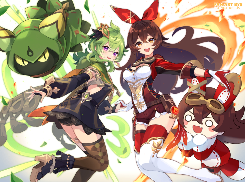 2girls, 8_(e_uu88), amber_(100%_outrider)_(genshin_impact), amber_(genshin_impact), baron_bunny_(genshin_impact), collei_(genshin_impact), cuilein-anbar_(genshin_impact), genshin_impact, multiple_girls