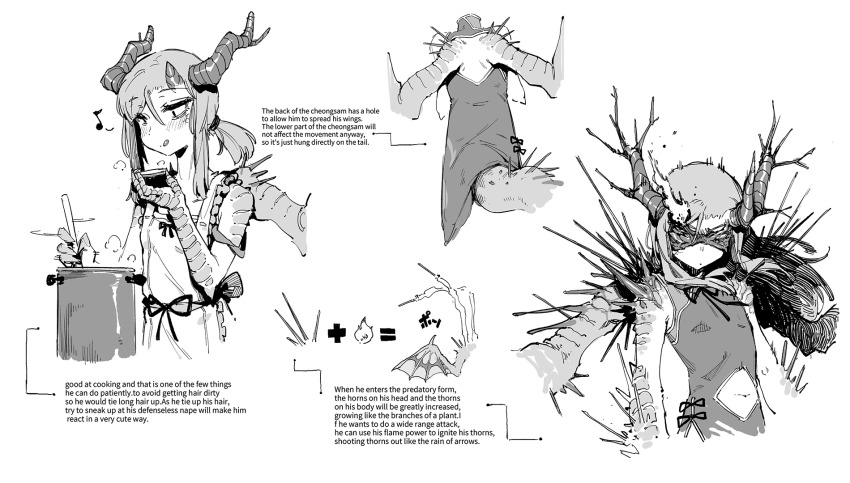 1boy, :p, apron, bags_under_eyes, reference_sheet, china_dress, chinese_clothes, clothing_cutout