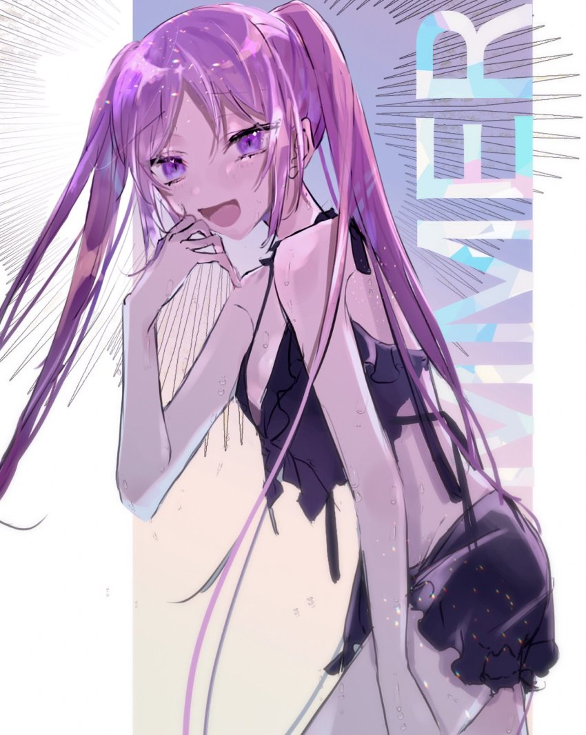 1girl, :d, bikini, black_bikini, cowboy_shot, fate/grand_order, fate_(series), frilled_bikini