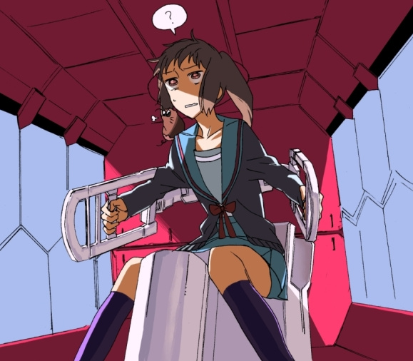 00s, 1girl, ?, bad_id, bad_pixiv_id, boota_(ttgl), brown_hair, cockpit
