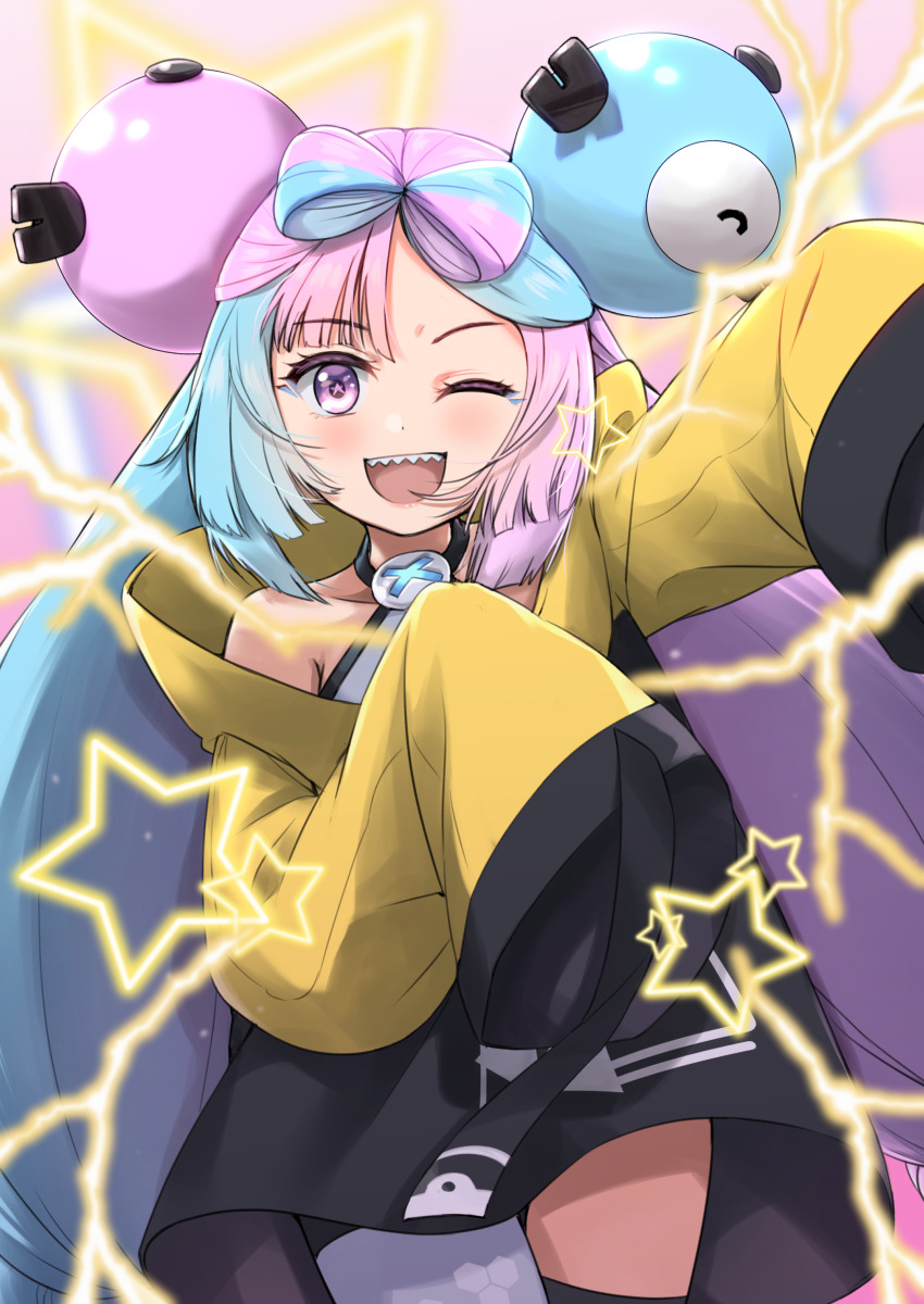 1girl, absurdres, armpits, bow-shaped_hair, character_hair_ornament, grey_pantyhose, hair_ornament, hexagon_print