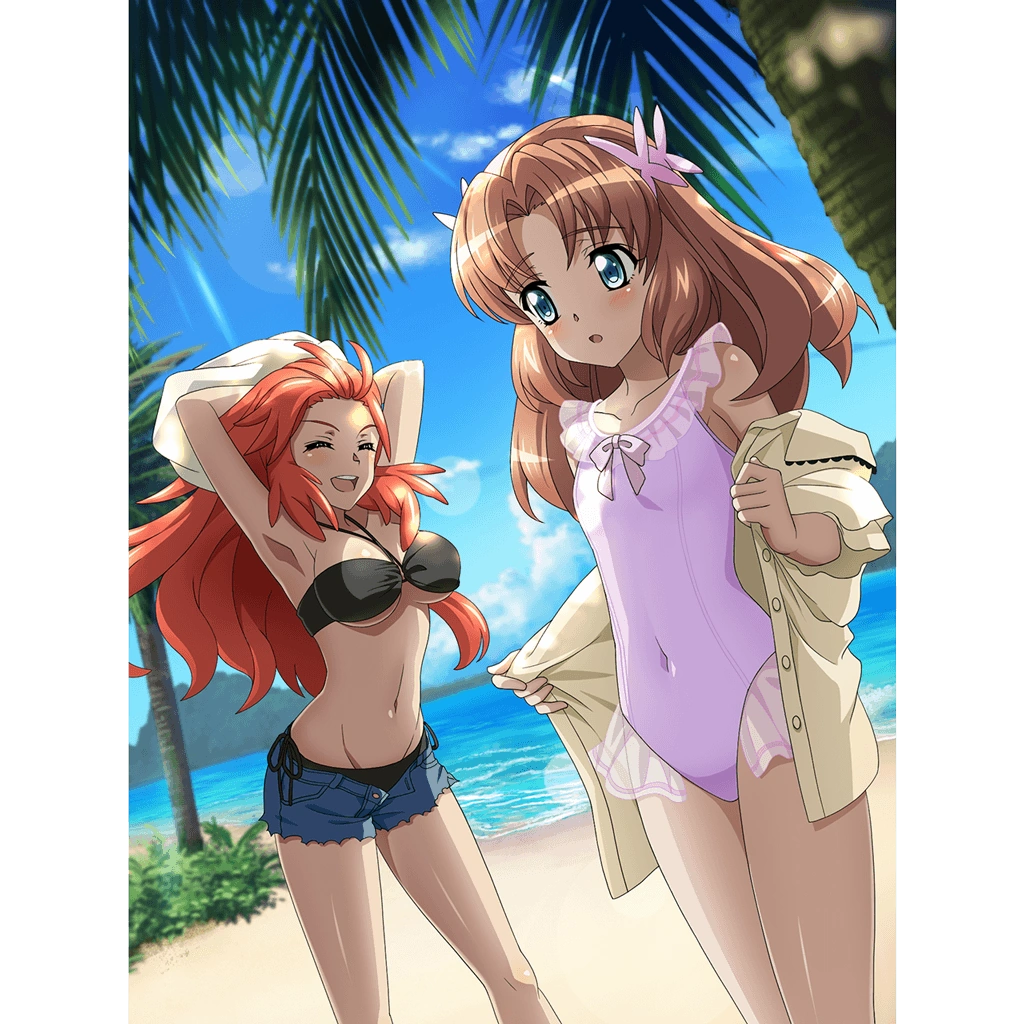 2girls, amou_kanade, artist_request, bad_source, beach, bikini, black_bikini, blue_eyes