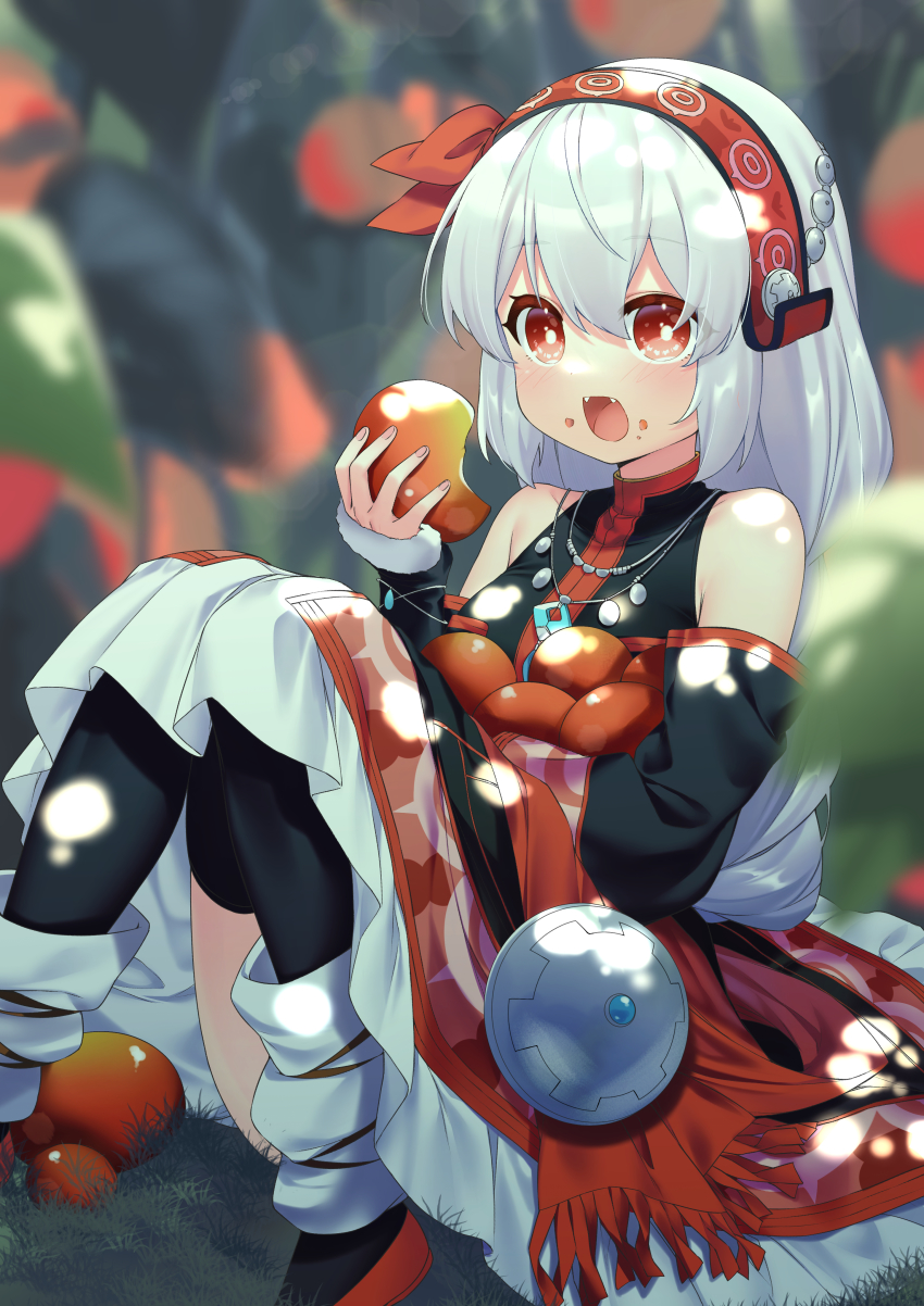 1girl, :d, absurdres, aquaplus, bare_shoulders, black_dress, black_shoes, black_sleeves