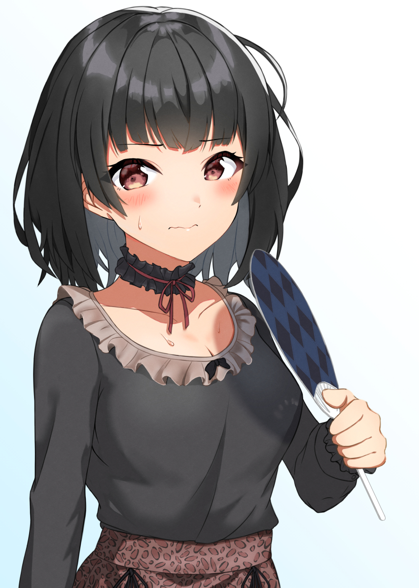 1girl, absurdres, alternate_hair_length, alternate_hairstyle, aoi_momiji, black_choker, black_hair, blush