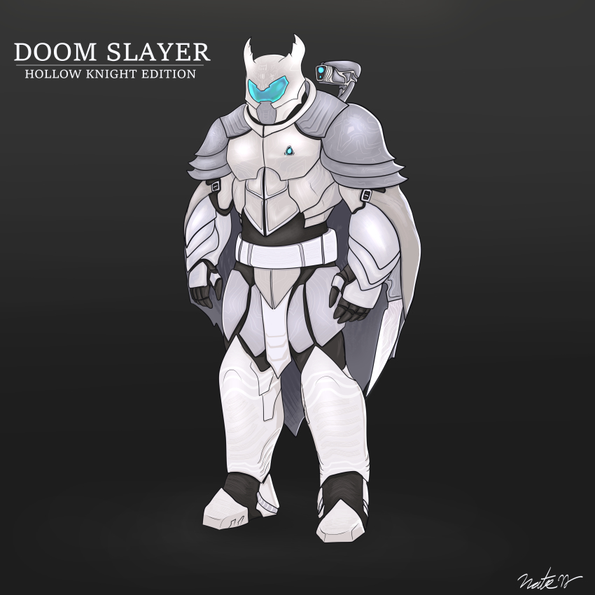 absurdres, alternate_costume, armor, blade, cape, cloak, crossover, doom_(series)