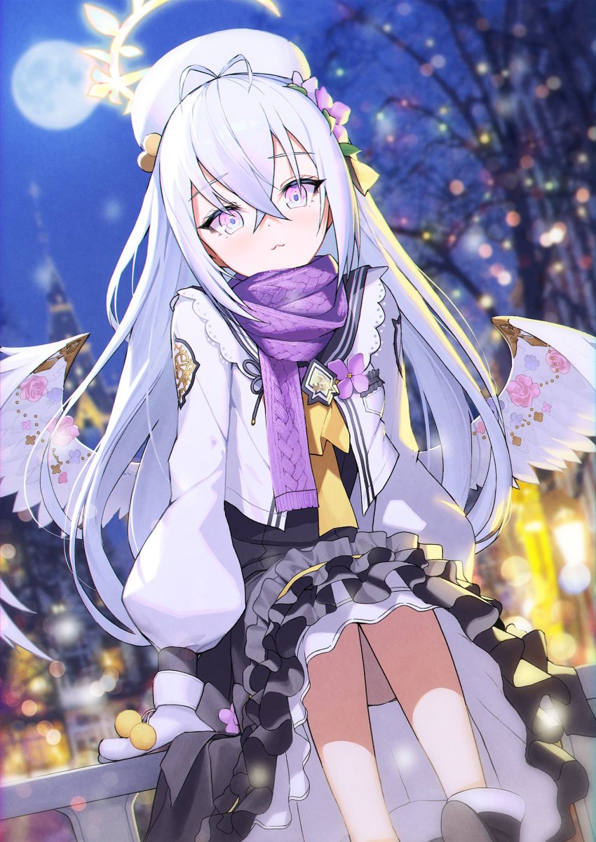 1girl, :3, absurdres, azusa_(blue_archive), blue_archive, dress, flower, frilled_dress