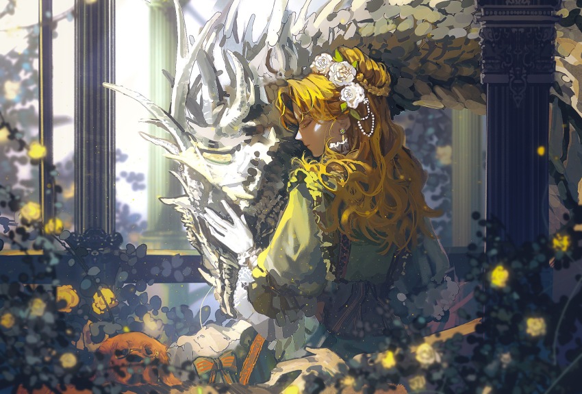 1girl, 2195305919, audrey_hall, blonde_hair, chinese_commentary, closed_eyes, colored_eyelashes, commentary_request