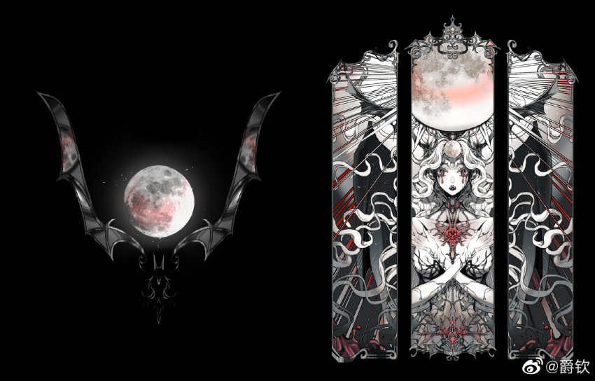 1girl, bat_wings, blood, bloody_tears, breasts, chain, chinese_commentary, choker