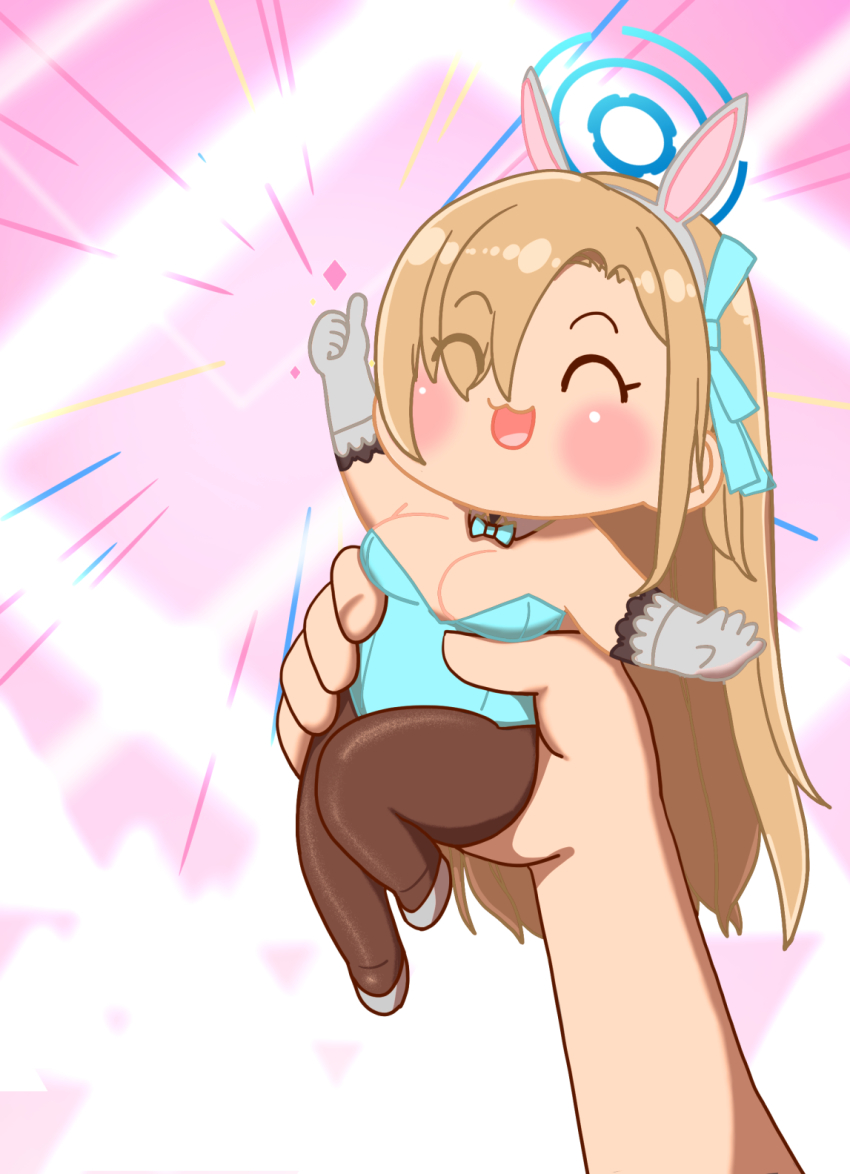 1girl, 1other, asuna_(blue_archive), asuna_(bunny)_(blue_archive), blue_archive, butayaro_kr, chibi, highres