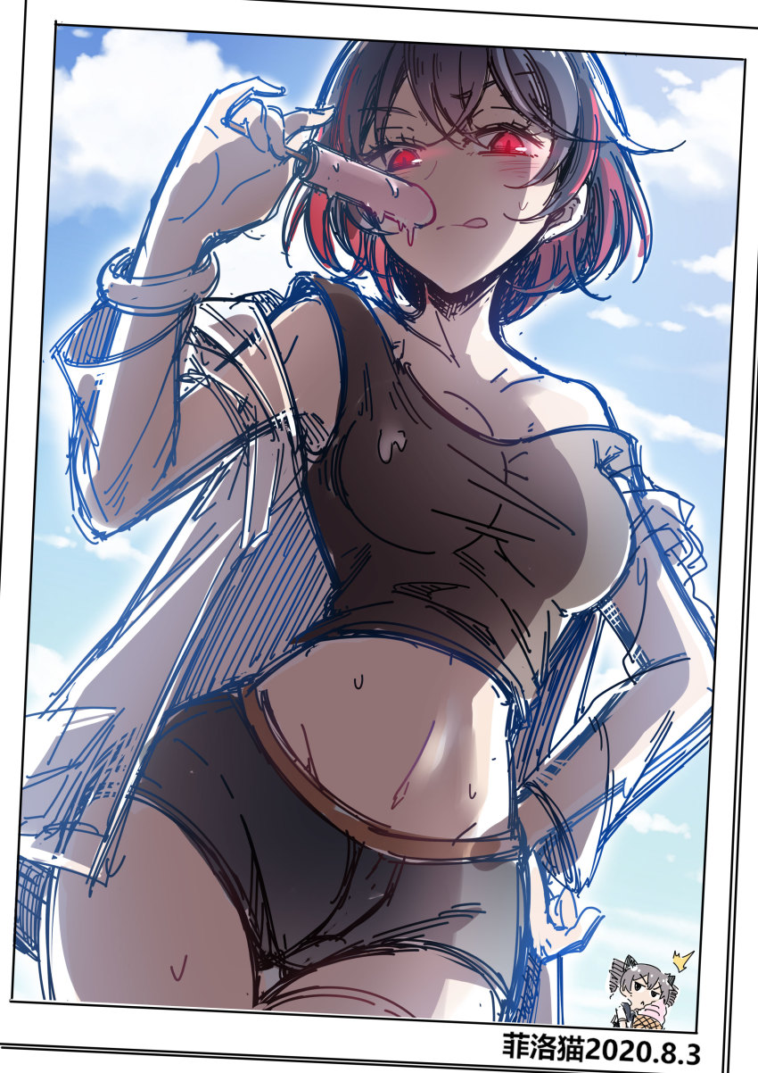 2020, 2girls, absurdres, artist_name, bare_shoulders, belt, black_bow, black_eyes