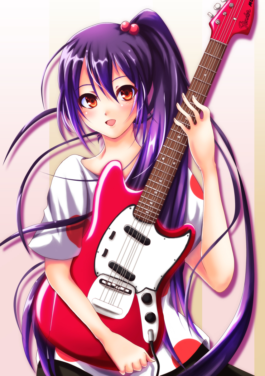 1girl, female_focus, gradient_background, guitar, highres, instrument, k-on!, kose