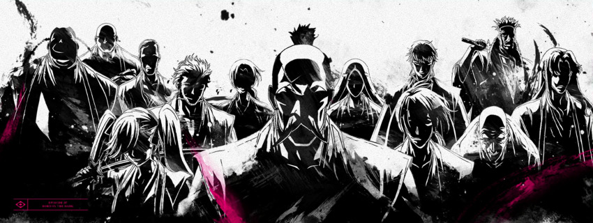 anime_screenshot, bleach, bleach:_gotei_13, bleach:_sennen_kessen-hen, highres, izuhara_kinroku, katori_batsuunsai, kumoi_entetsu, obana_danjirou, official_art, outogawa_furuoki, saitou_furoufushi, sakahone_saizou, shigyou_nobutsuna, shihouin_chika, shijima_chigiri, unohana_retsu, yamamoto-genryuusai_shigekuni, zenjouji_uhin