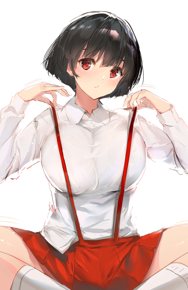 1girl, bad_id, bad_pixiv_id, black_hair, blush, breasts, chibi_maruko-chan, closed_mouth