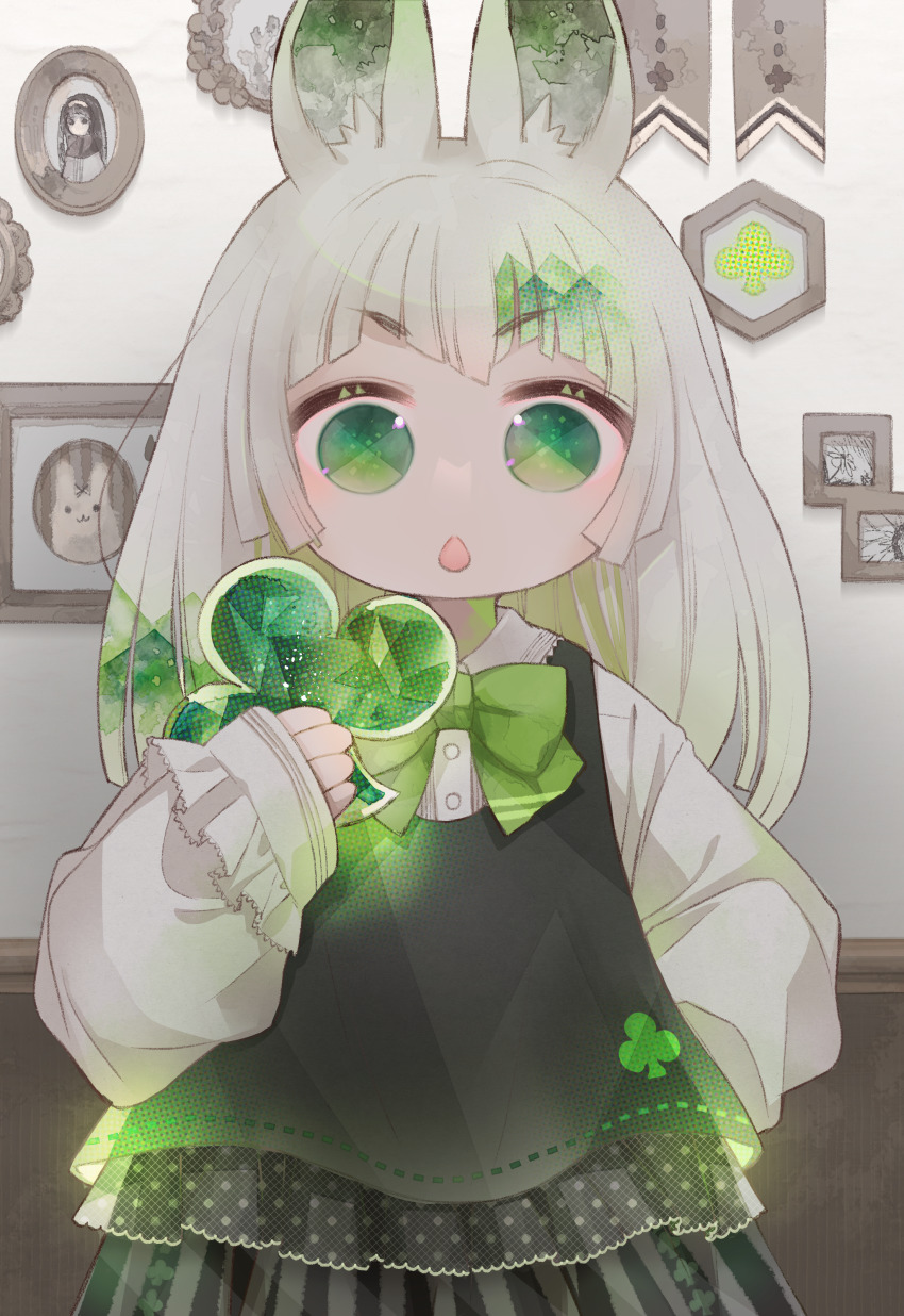 1girl, absurdres, animal_ear_fluff, animal_ears, binzoko_paroma, black_dress, bow, bowtie