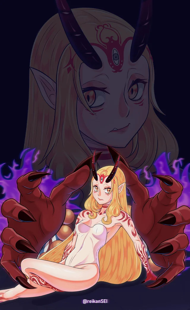 1girl, blonde_hair, fate/grand_order, fate_(series), horns, ibaraki_douji_(fate), leotard, oni