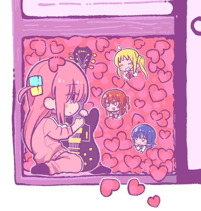 4girls, absurdres, blonde_hair, blue_eyes, blue_hair, bocchi_the_rock!, chibi, closet