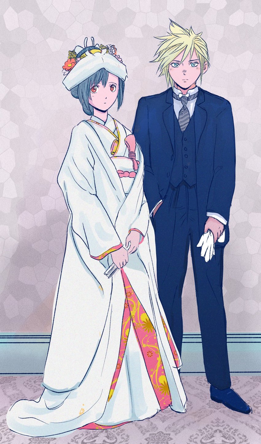 1boy, 1girl, absurdres, black_hair, blonde_hair, blue_eyes, cloud_strife, couple