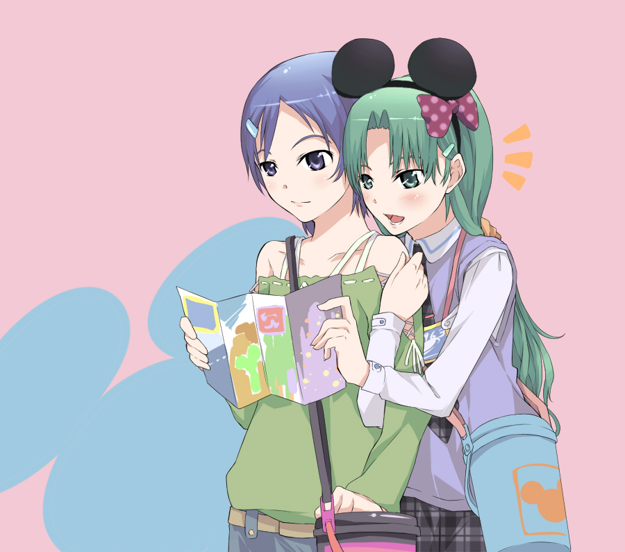 alternate_costume, arm_hug, bag, brochure, casual, contemporary, disney, green_eyes
