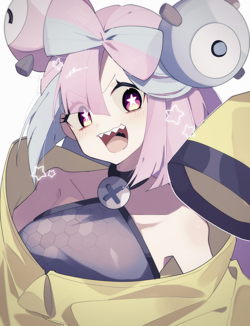 absurdres, bow-shaped_hair, character_hair_ornament, hair_ornament, hexagon_print, highres, iono_(pokemon), jacket