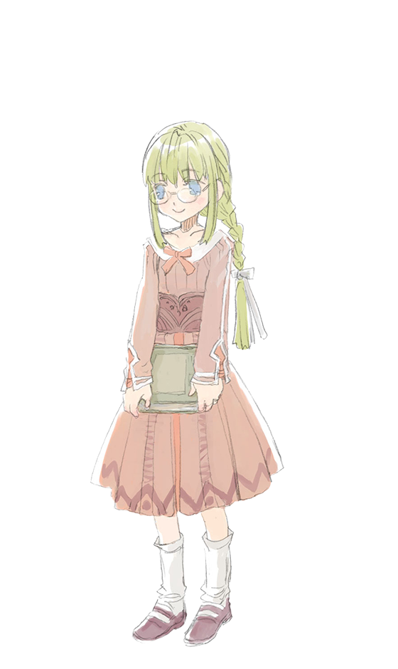 1girl, blonde_hair, blue_eyes, braid, dress, glasses, ribbon, rune_factory, rune_factory_1, short_twintails, solo, tori_(rune_factory), twin_braids, twintails, white_background