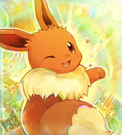 ;d, brown_eyes, commentary_request, eevee, gen_1_pokemon, heart, looking_at_viewer, lowres, nintendo, no_humans, one_eye_closed, open_mouth, pokedex_number, pokemon, pokemon_(creature), smile, solo, user_hyre4272