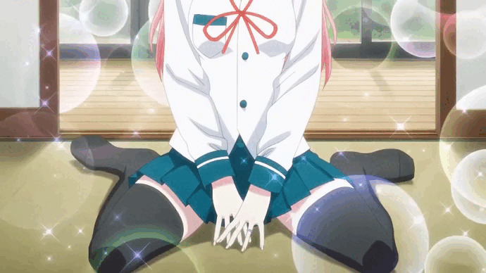 animated, animated_gif, anime_screenshot, pink_hair, red_eyes, school_uniform, skirt, tagme