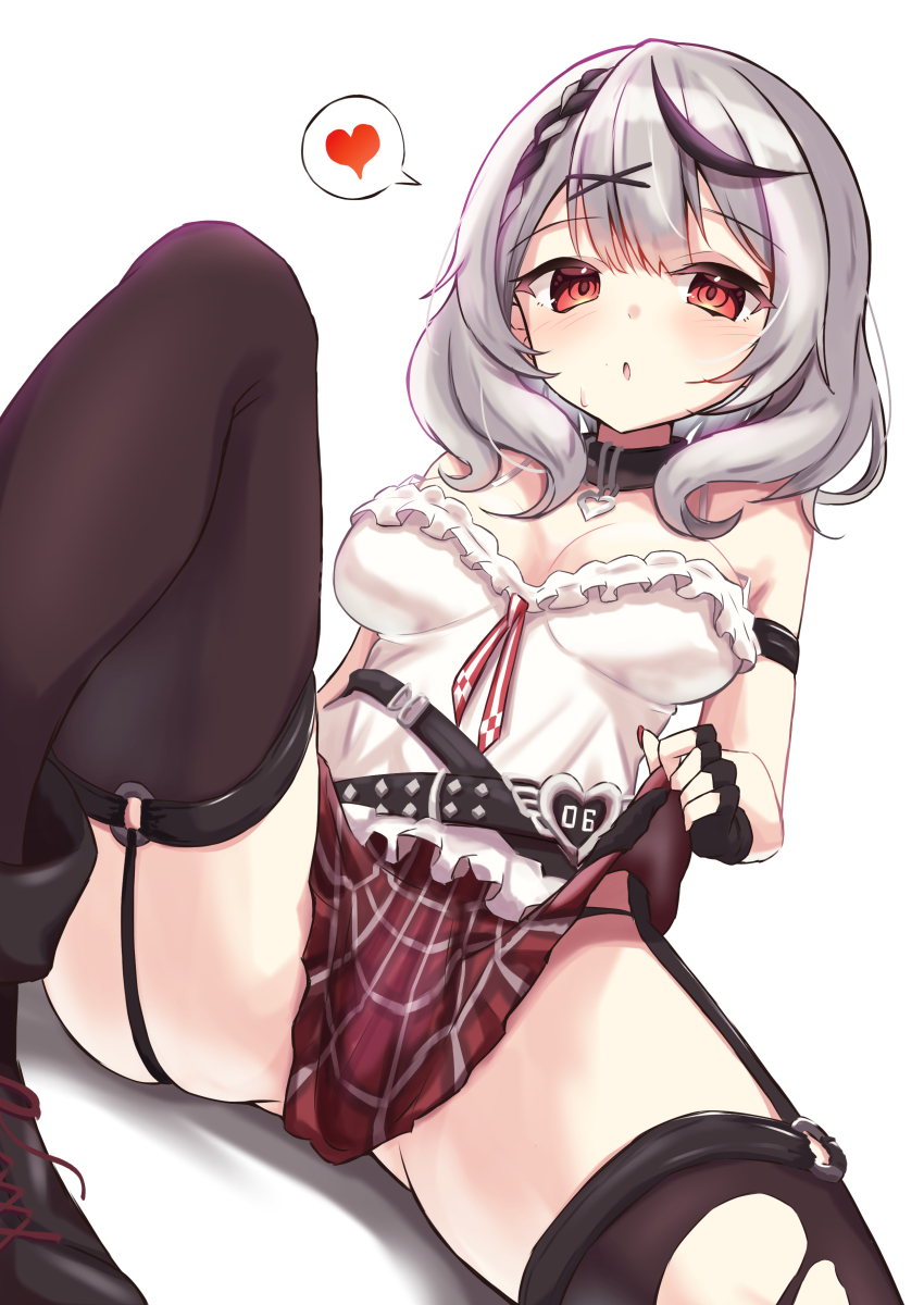 1girl, absurdres, bare_shoulders, batarop, black_hair, blush, breasts, camisole