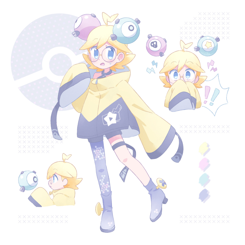 !, !!, 1boy, akasaka_(qv92612), blonde_hair, blue_eyes, blush, character_hair_ornament