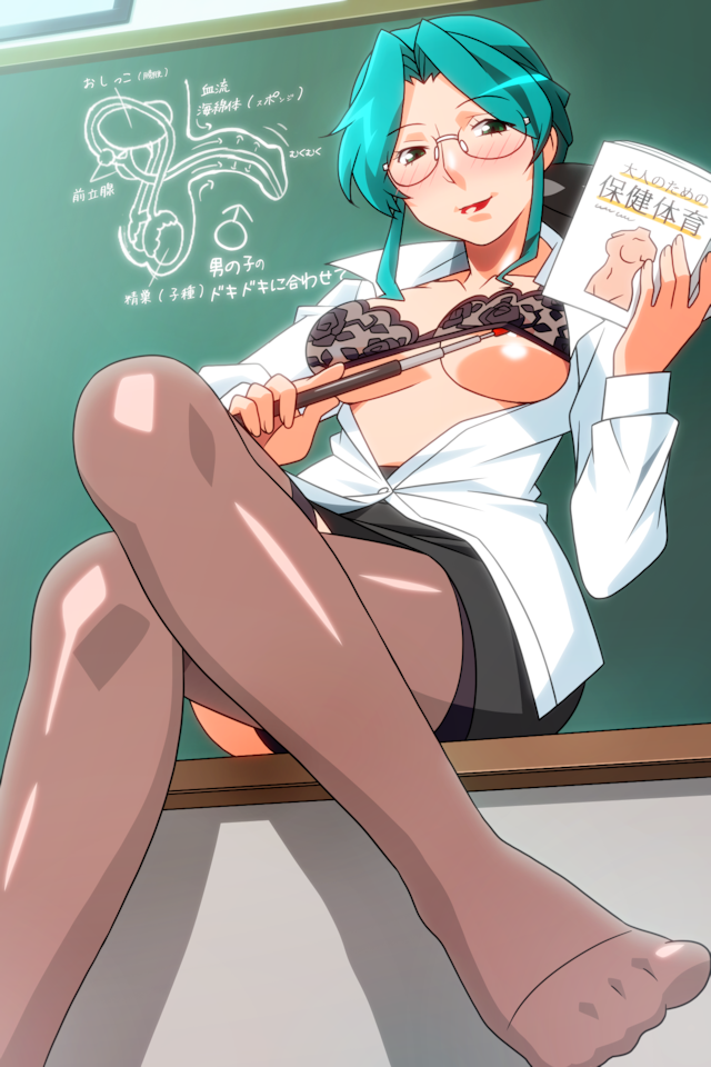 1girl, aqua_eyes, aqua_hair, black_bra, black_skirt, book, bra, bra_pull