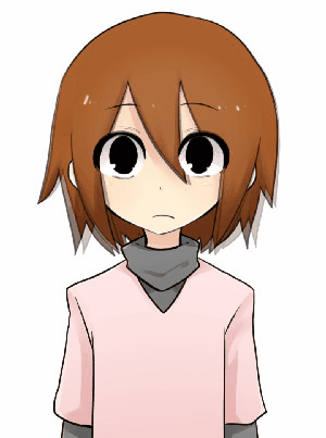 1girl, animated, animated_gif, black_shirt, brown_hair, dress, frown, jiima_tarou