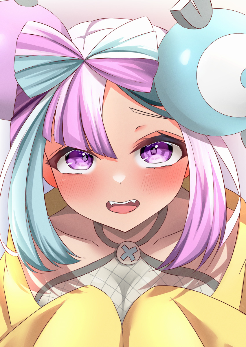 1girl, absurdres, bow-shaped_hair, character_hair_ornament, hair_ornament, hexagon_print, highres, iono_(pokemon)